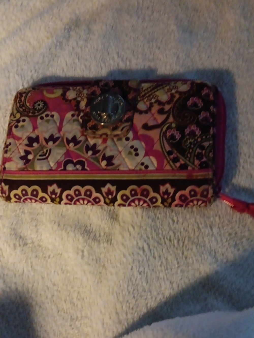 Vera Bradley Pink and Brown Quilted Floral Zip Wallet
